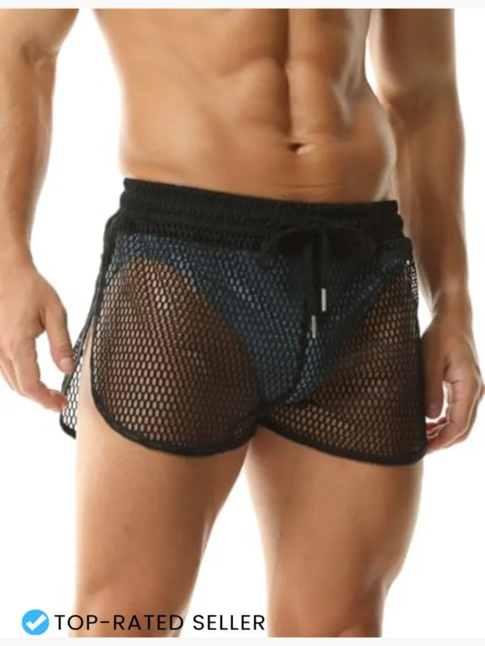 Mesh Shorts Sexy See Through Sheer Fishnet Split Side Boxer Briefs Lounge Sleep